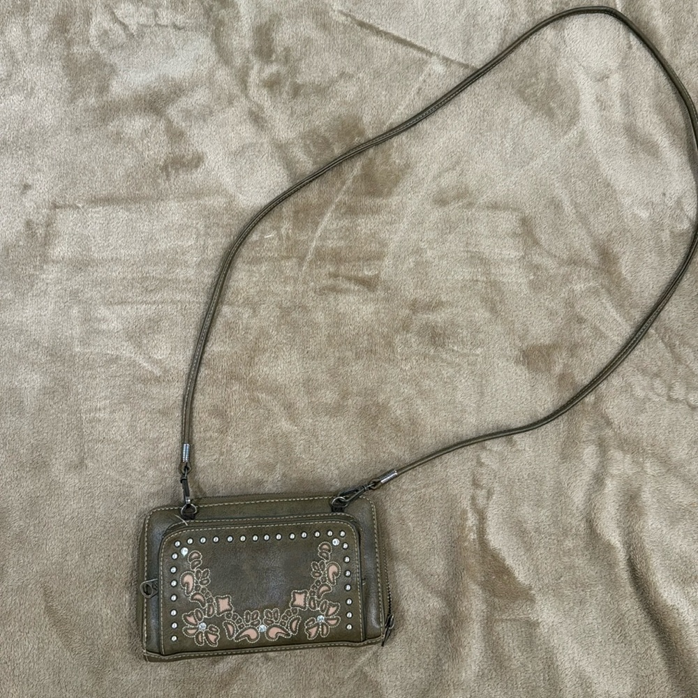 Olive green purse w/ diamonds